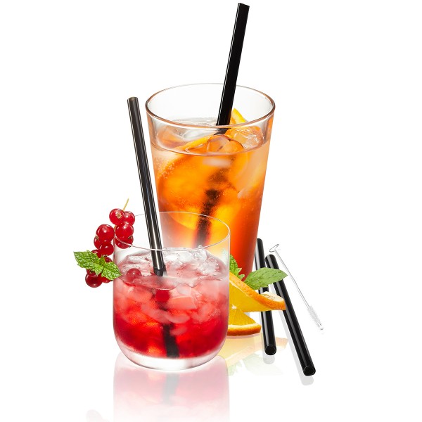 Trinkhalm Glas FUTURE, (4St. & Bürste), 18 cm, schwarz