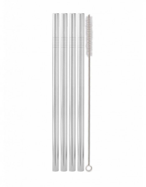 Trinkhalm Edelstahl gerade (4 St. & Bürste), 24 cm