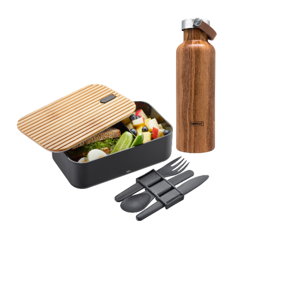 Super Set: Thermosflasche Wood Look & Lunchbox Enviro - AUSLAUF-SET