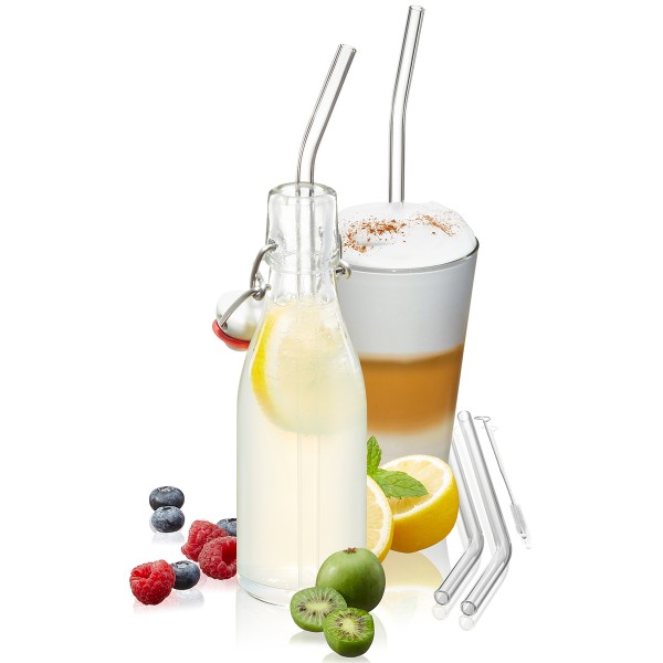 Trinkhalm Glas FUTURE, (4 ST. & Bürste), 23cm, transparent