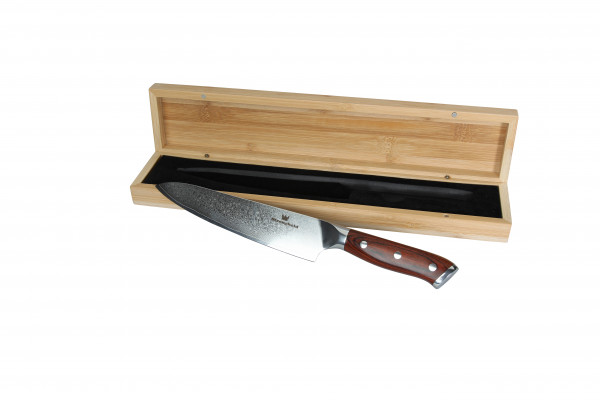 Kochmesser Damast 20cm in Bambusbox